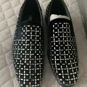 Stacey Adam Black and Gold Studded Loafers